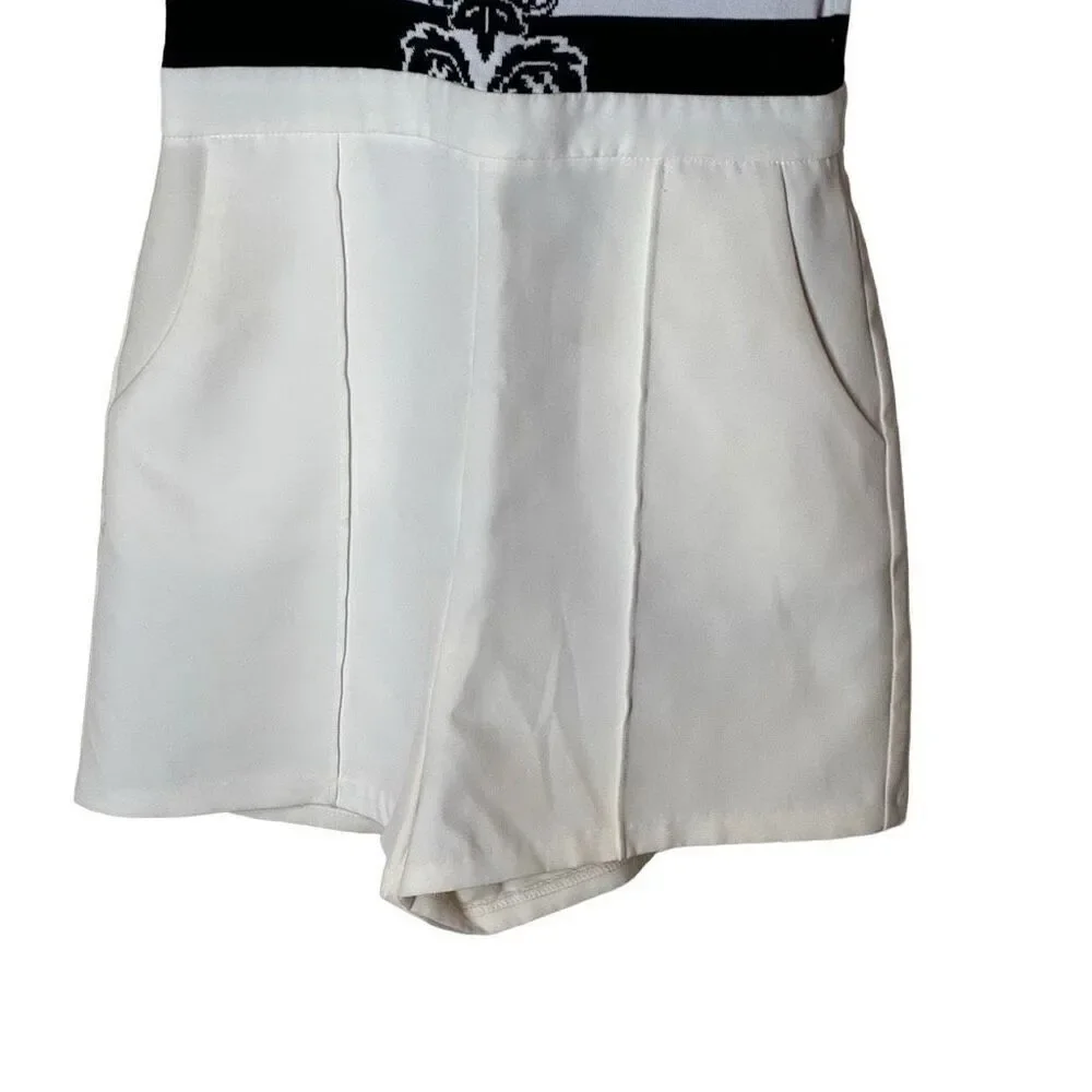 Jealous Tomato Intarsia Tank Romper in Cream & Black S FLAWS